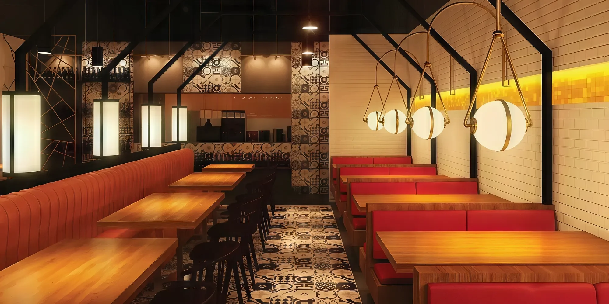 Galitos Restaurant in Dubai Parks & Resort with booth seating, tables, dining chairs and dining sofas,