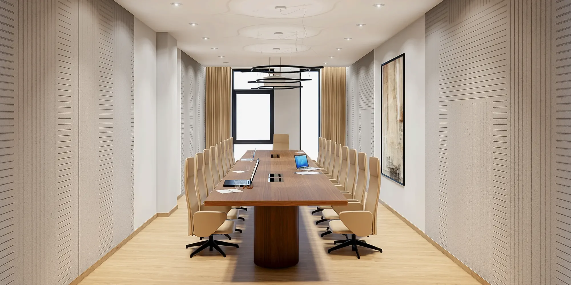 Boardroom with meeting table and high back meeting chairs, GNPC